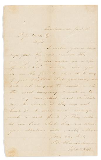 (CIVIL WAR--CONFEDERATE.) Robert E. Lee. Circular letter pleading for bread and meat from the local farmers; with a transmittal letter.